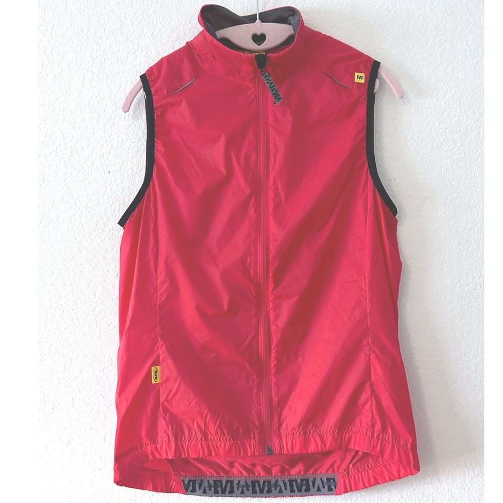 Mavic Mens Red Cycling Vest Sleeveless Windbreaker Full Zip Mesh Back Size M